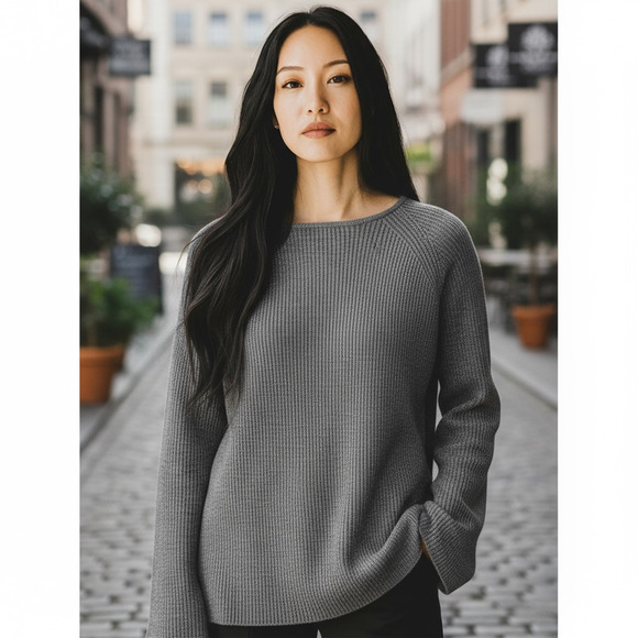 Express Sweater Womens XS Gray Long Sleeve Knit Pullover Lightweight Slit Hem - Picture 1 of 8